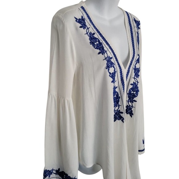 Lovestitch Boho Embroidered Front Tie Blouse Top - Picture 4 of 14